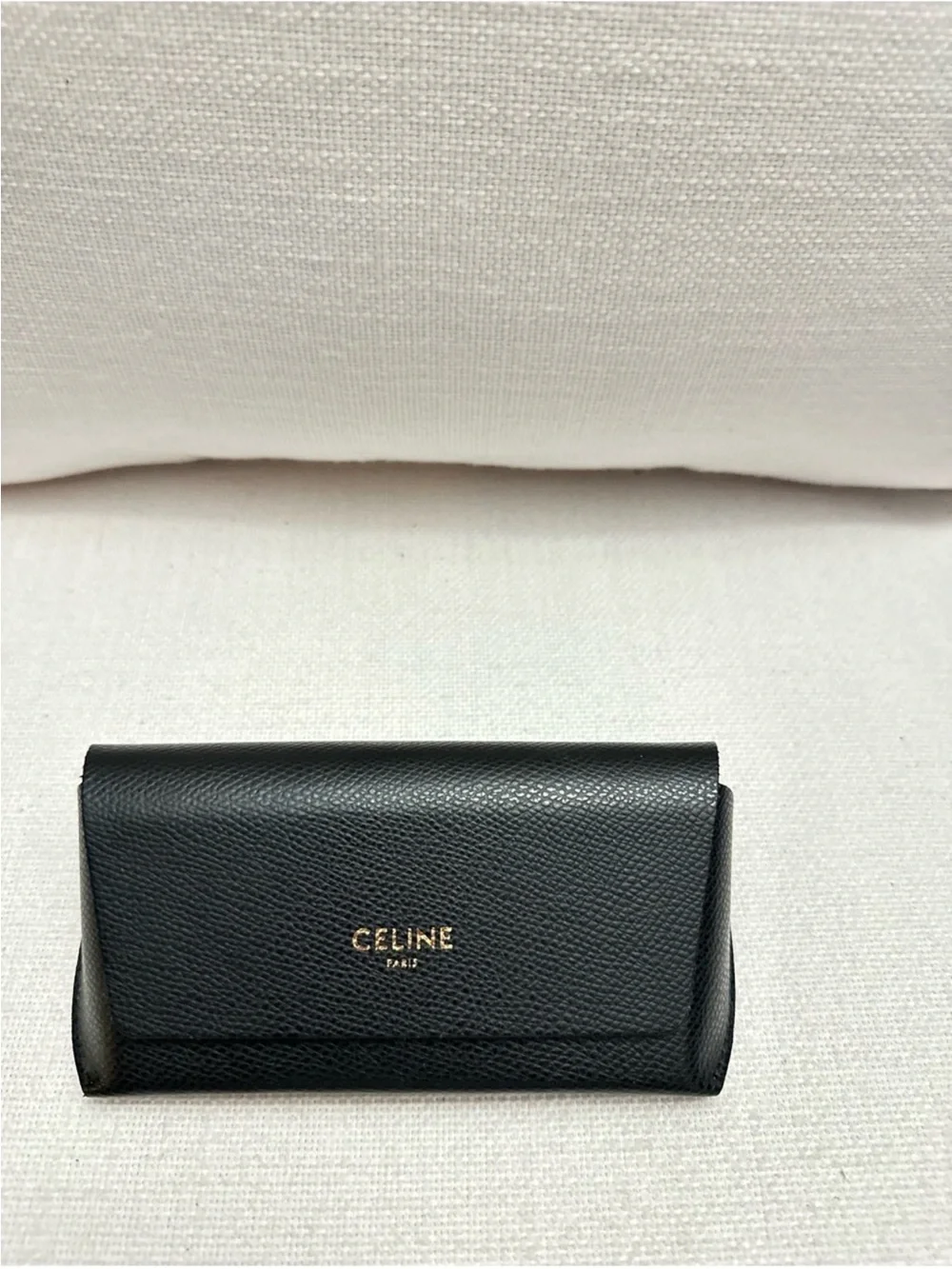 Celine Black Leather Sunglass case Gold Logo